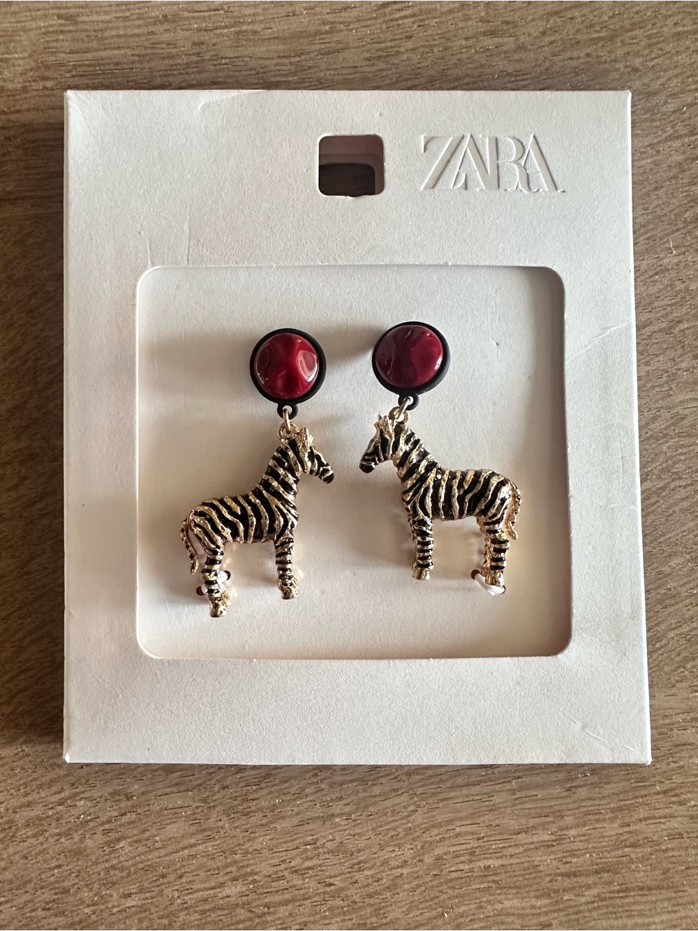 Zara Zebra Drop Earrings with Red Studs - Fashion Jewelry